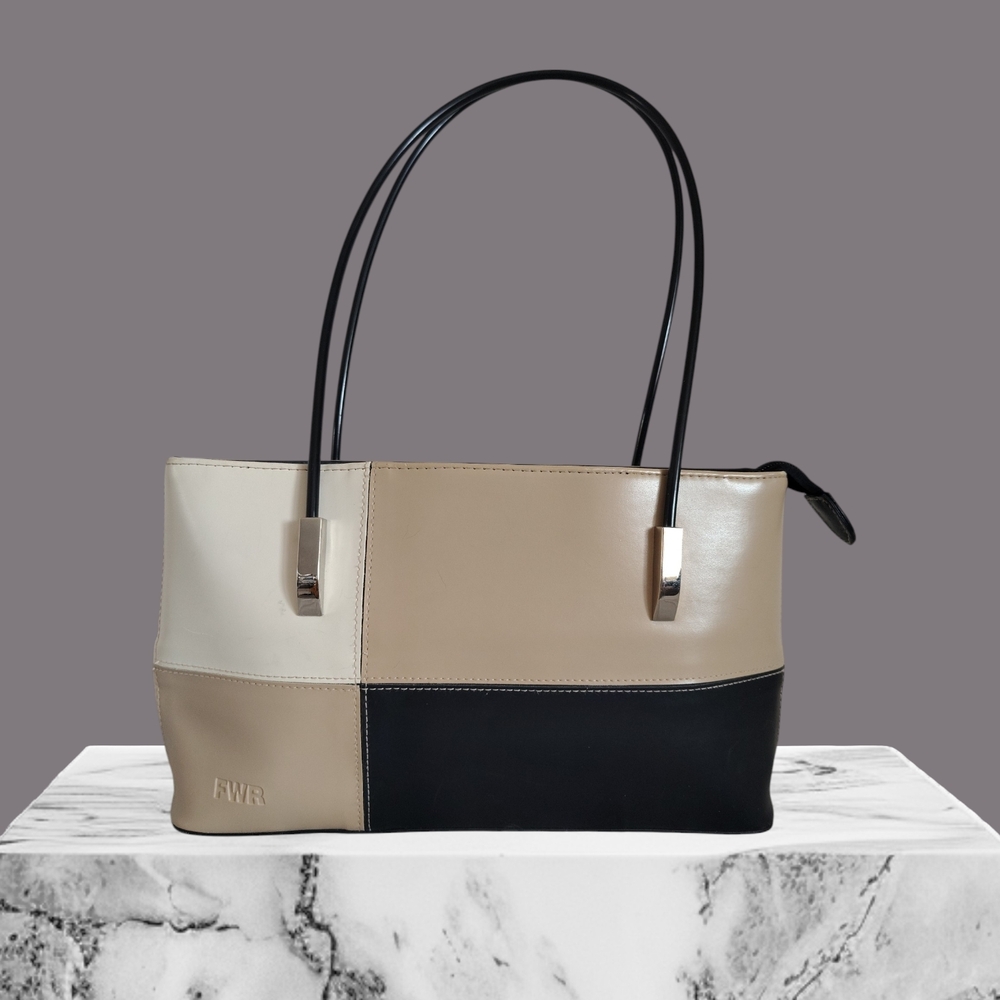 Fairweather Colorblock Tote Bag - Black, Tan, and Cream Shoulder Bag - Picture 1 of 7